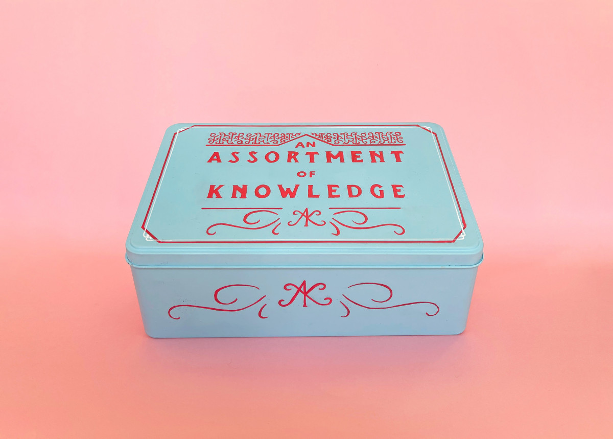 'An Assortment of Knowledge'; Biscuit tin design
