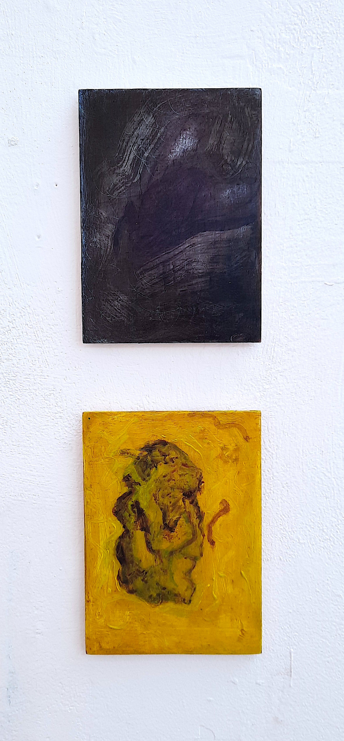 'Prima Materia'- 'Melancholia' (top); Oil on panel, 13 x 18cm, 'Chrysopoeia' (bottom); Oil on panel, 13 x 18cm