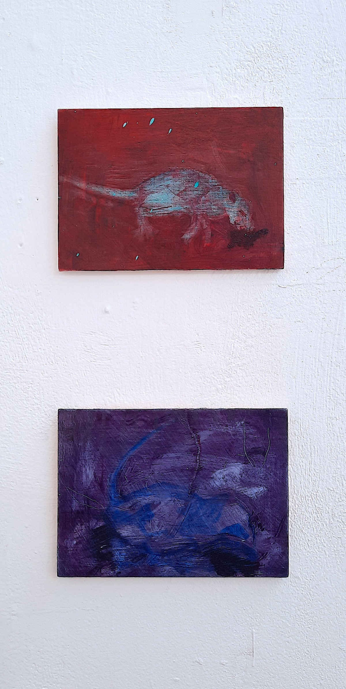 'Prima Materia'- 'Hit and Run' (top); Oil on panel, 13 x 18cm, 'No More Soul Left' (bottom); Oil on panel, 13 x 18cm