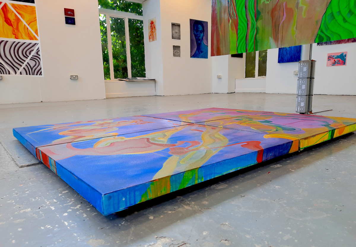 Installation view: 'Crithir: Jewels in the Sand'; Oil and acrylic on canvas, 160 x 120cm