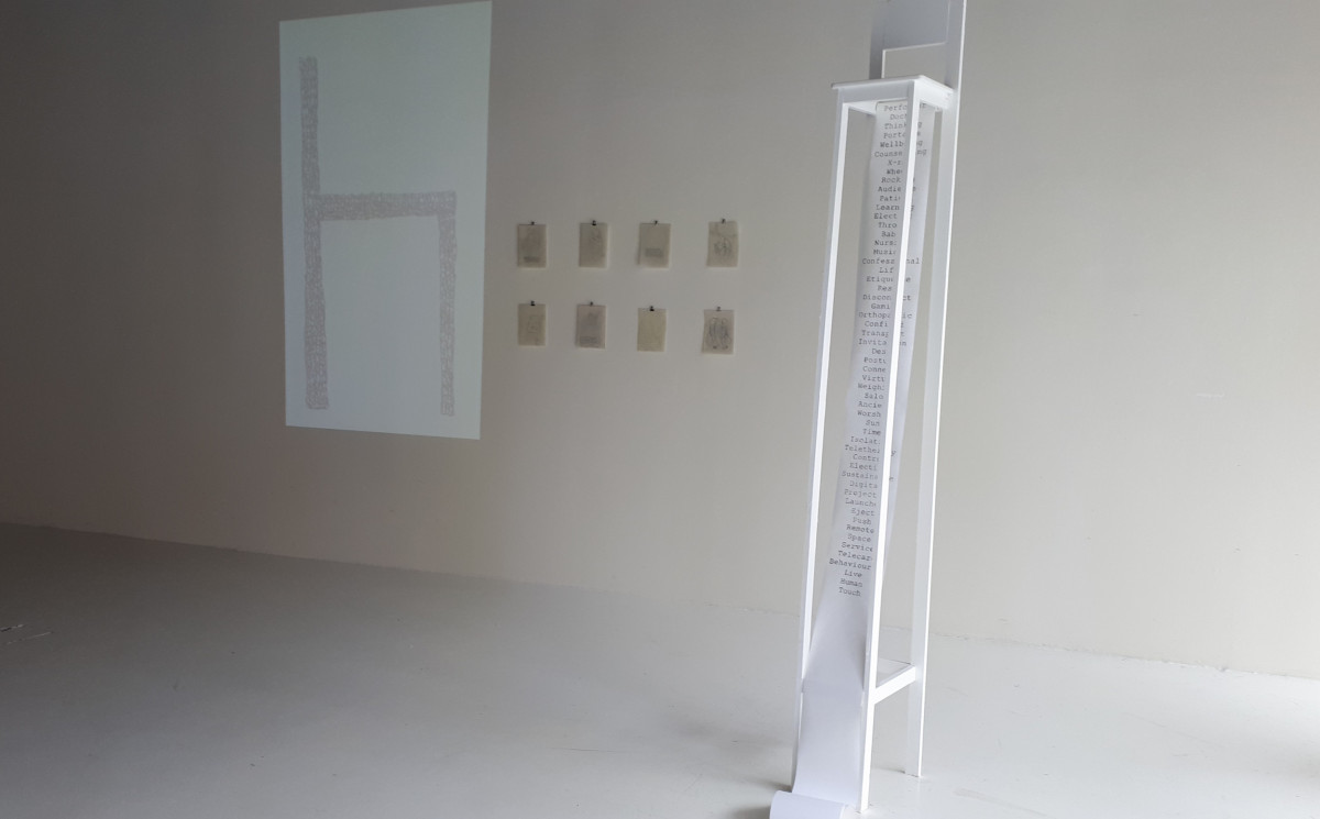 'Touch Deprivation, Teletherapy Proliferation' by Charlotte Reynolds, Hazel Moore and Stephen Graham. Installation view, 2021