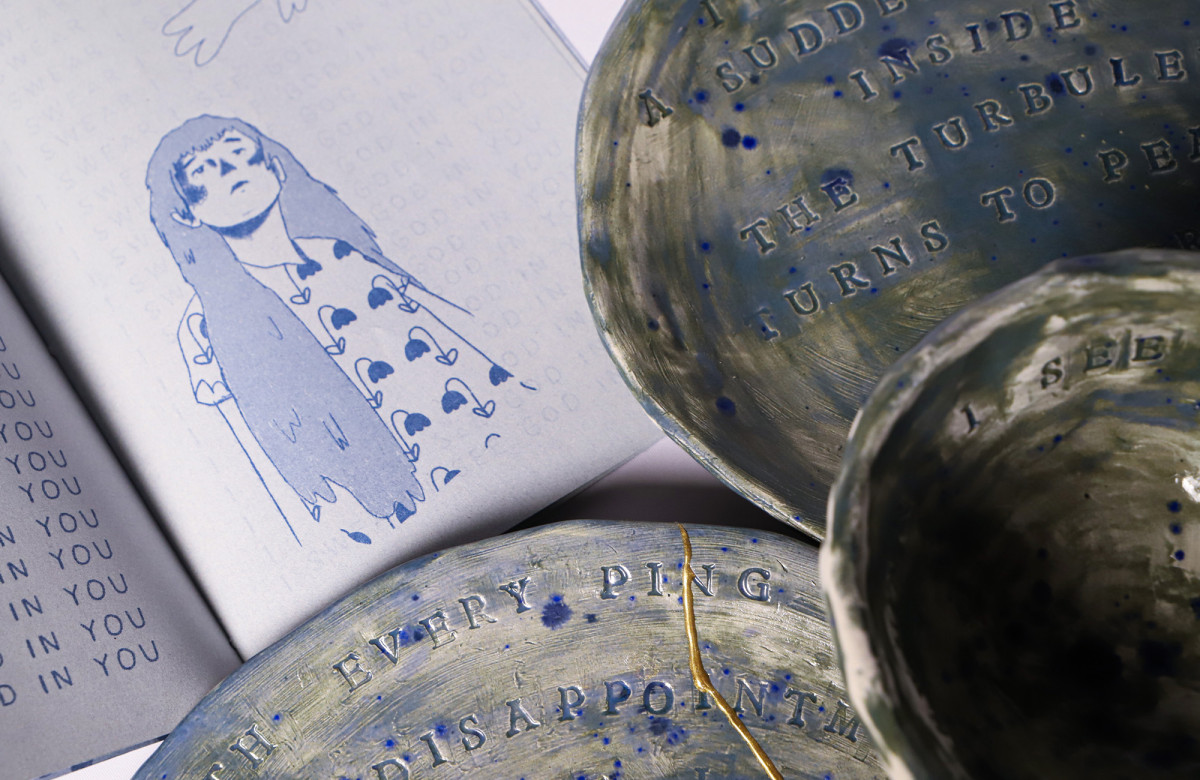 Ceramic Poetry Plates with 'Birds Don't Sing in Caves' publication