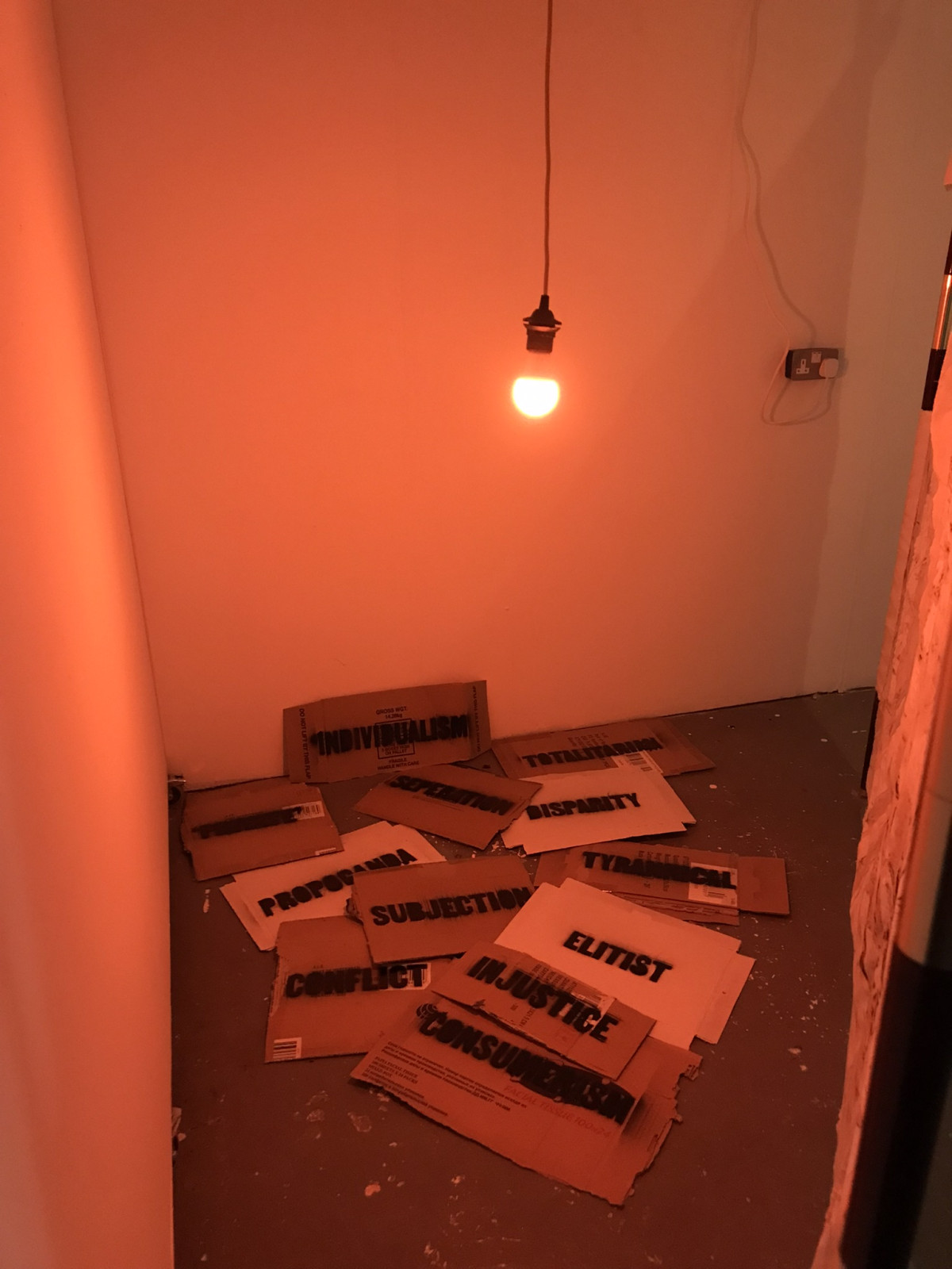'dim light'; Spraypaint on cardboard x 12