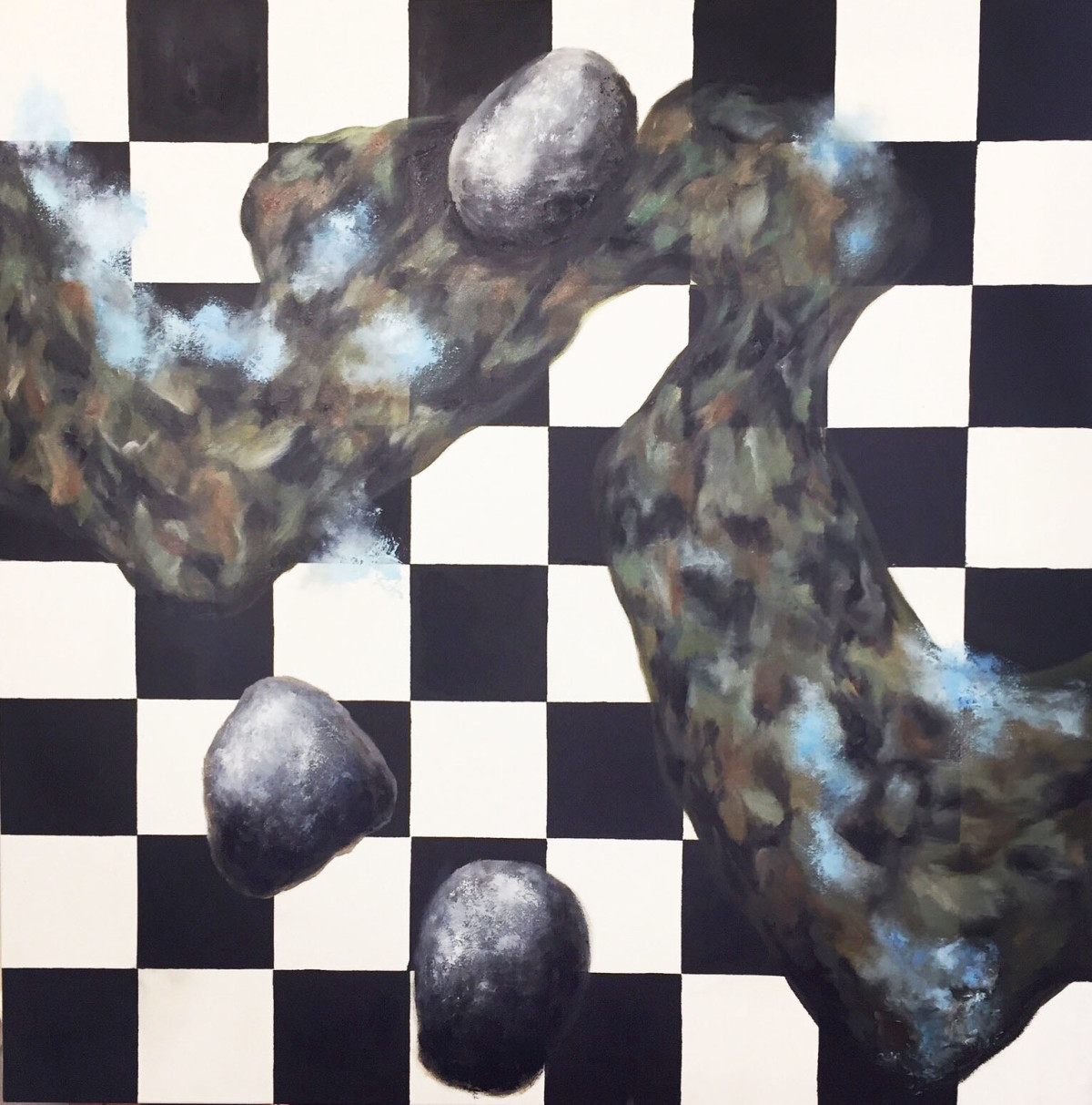 'Camouflage ll'; Oil on canvas, 90 x 90cm