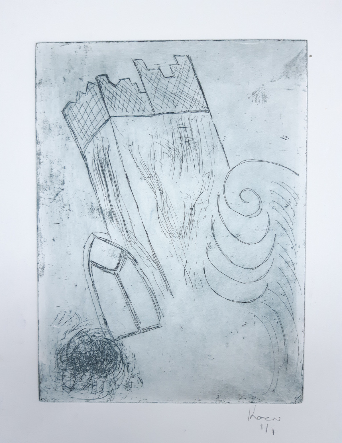 'Castle Proof 1'; Intaglio, copper print