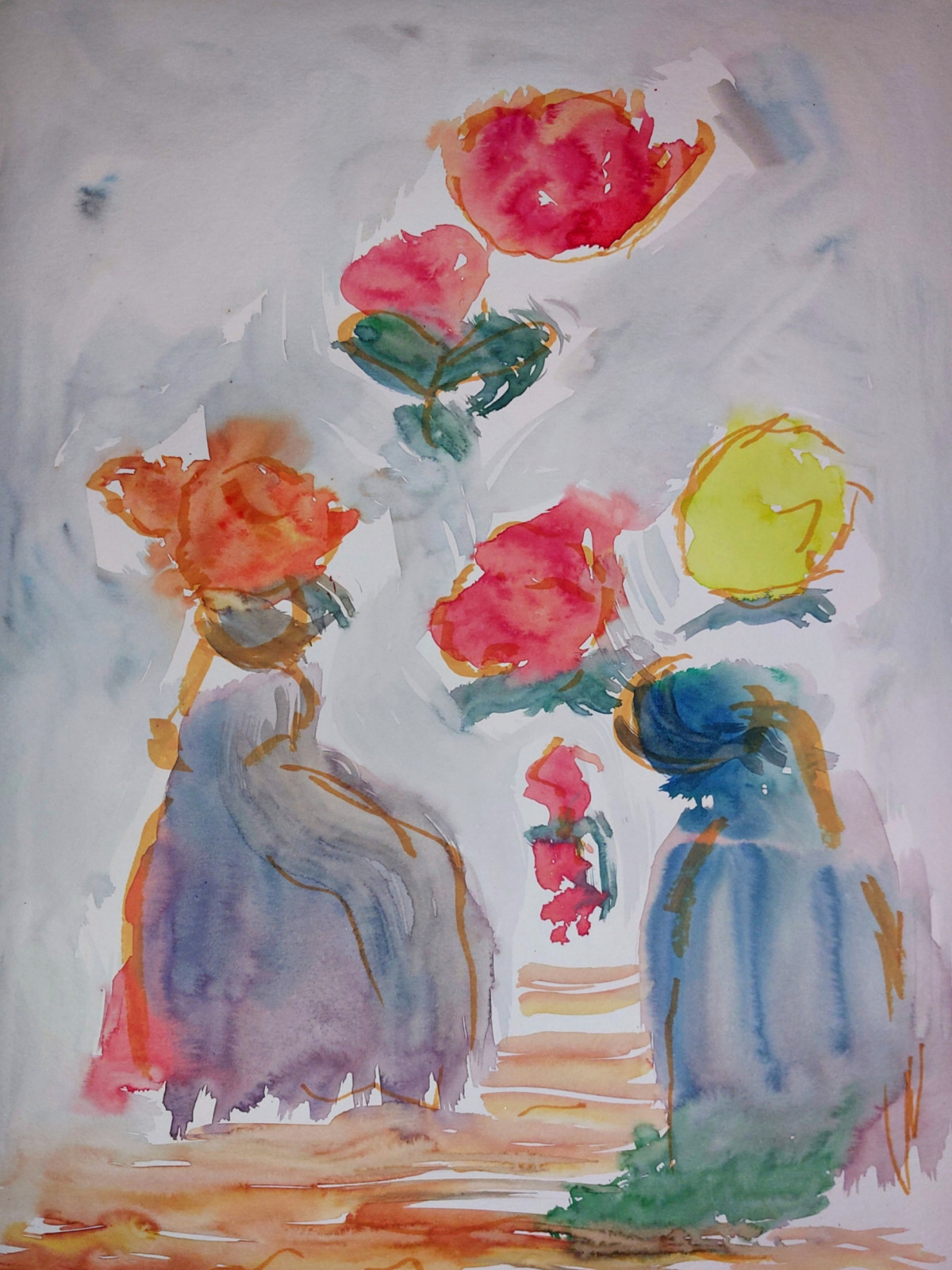 'Victorian Flower Women'; Watercolour on paper