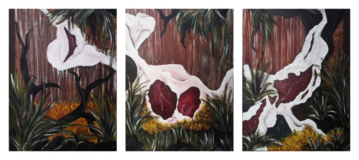 ‘Ophelia’ or ‘Three Studies of Decay’; Acrylic on wood; 180 x 80cm (60 x 80cm each)