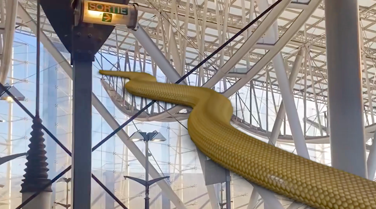 Video still from 'Edifice Unbound' (2022) documentary footage and 3D composition, depicting the infrastructure of CDG airport in Paris, France